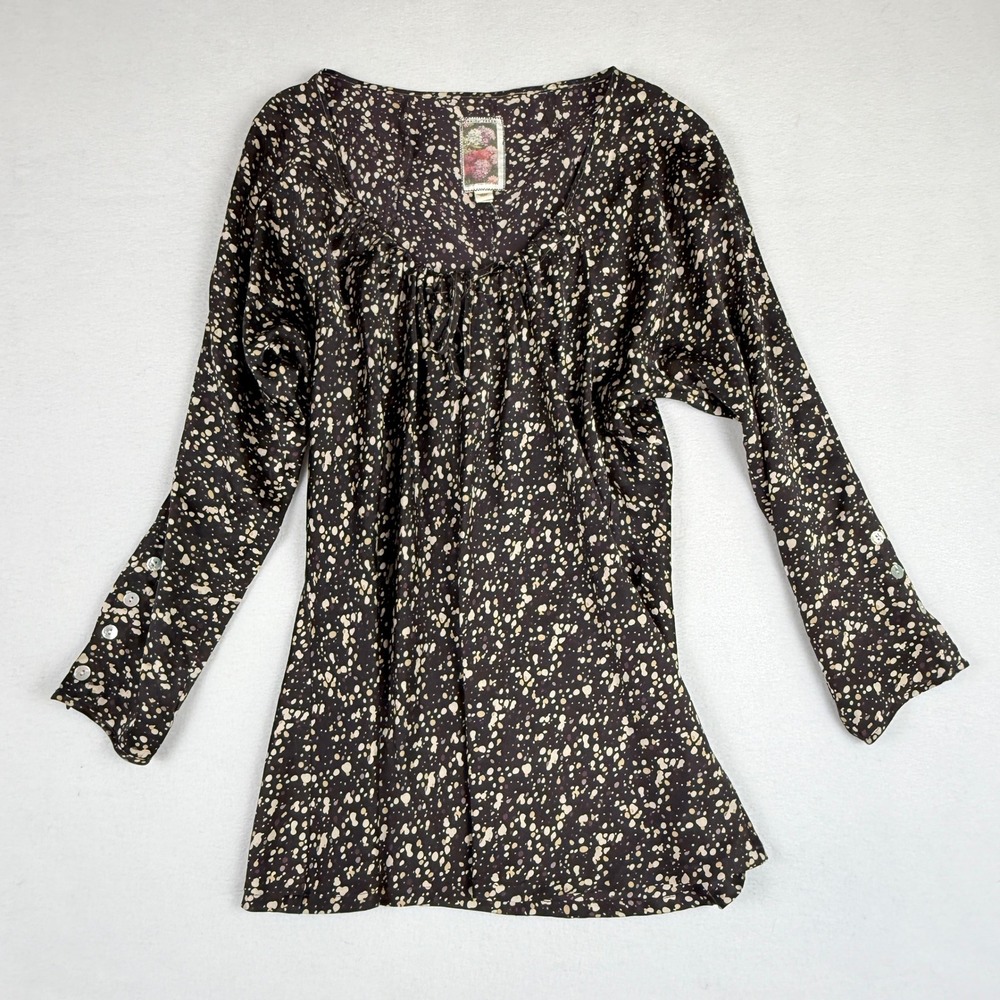 Burning Torch Blouse Womens Small Brown Abstract Silk Whimsigoth Fluid Fairy